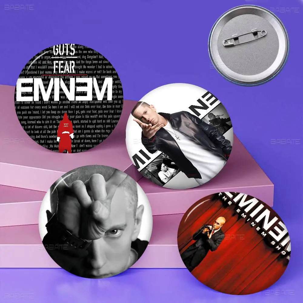 E-Eminem 8 Mile Hip Hop Creative Pins Funny Faces Round Snap-in Brooch Badge Backpack Hat Accessories Jewelry Gifts
