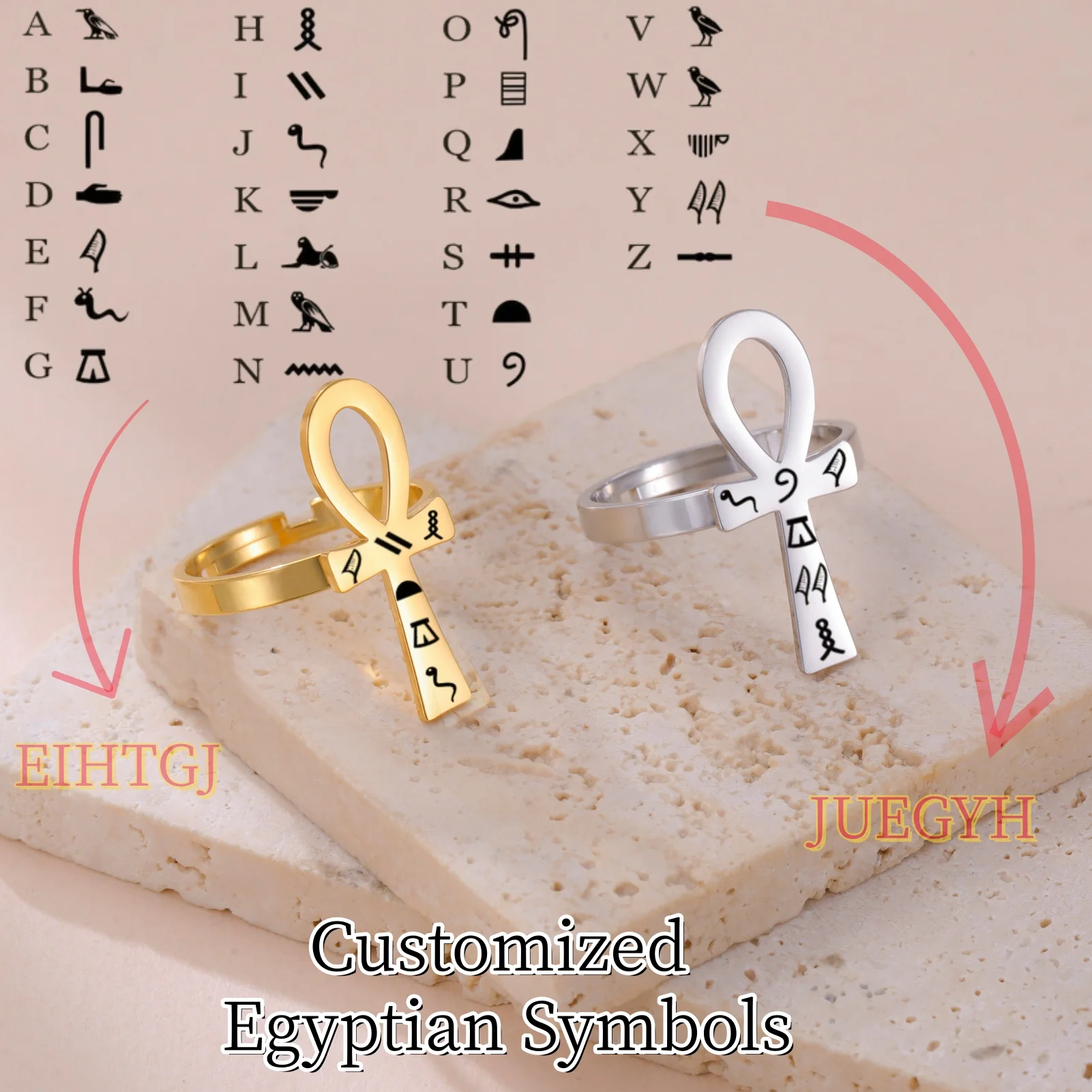 

﻿ Personalized Custom Egypt Wedding Band Hieroglyphics Wedding Ring Egypt Symbol Hieroglyph Engraved Ring Jewelry Gifts