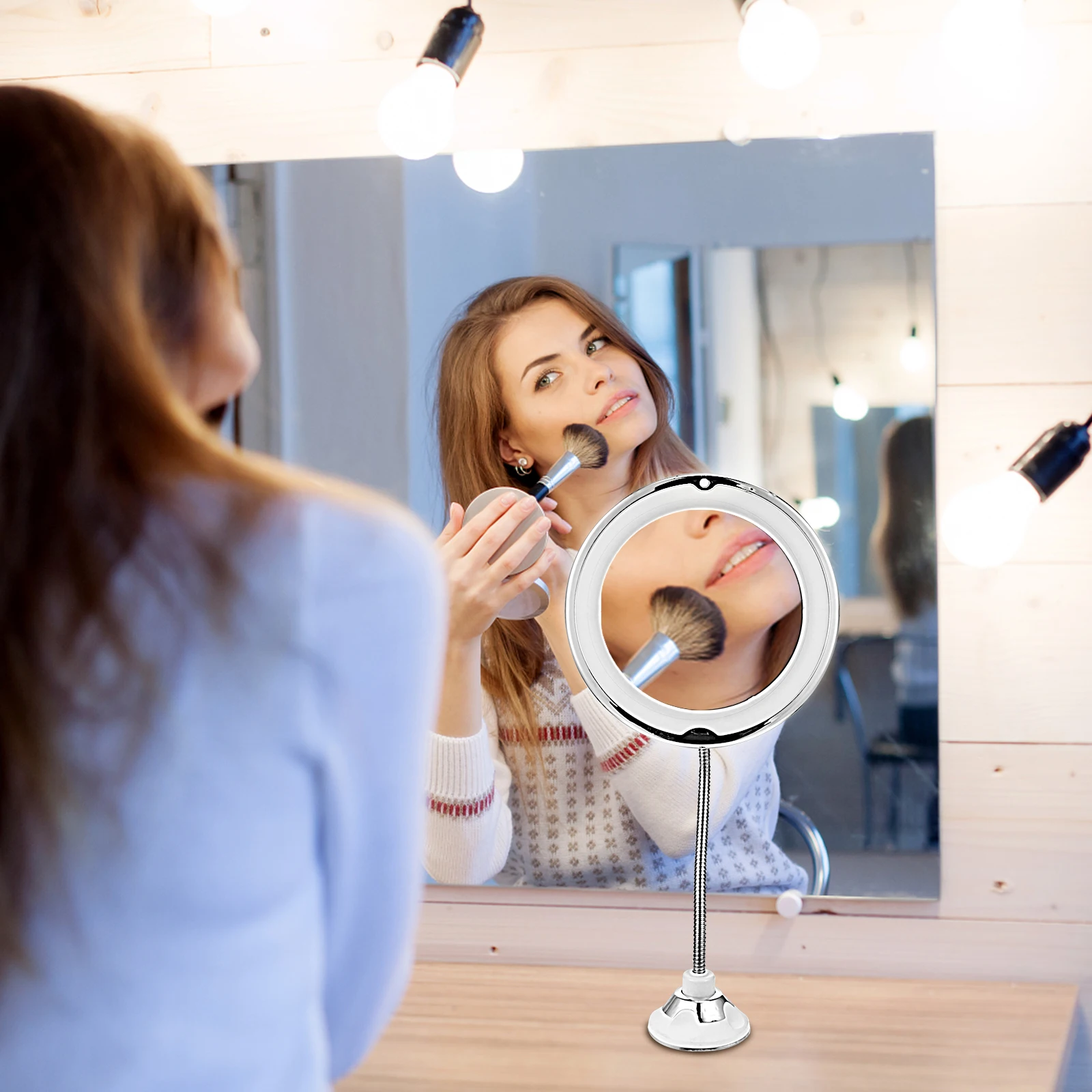 

10X Magnifying Led Makeup Mirror With Suction Cup For Bathroom Vanity Cosmetics Pores Eyelashes Natural Light Function