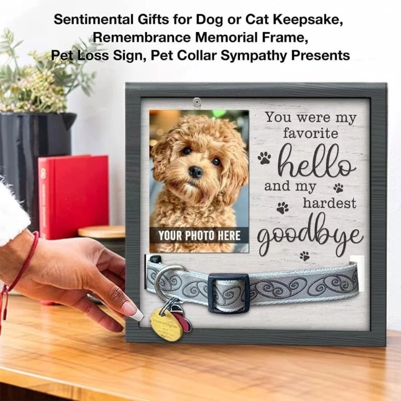 Dog Memorials Picture Frame Dog Picture Frame Pet Collar Sympathy Gift Bedroom Home Decorations for Grieving Friend B03E