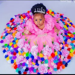 Vestido de fiesta rosa para niña, vestido de primer cumpleaños personalizado, vestido de princesa con flores para niña, largo hasta el suelo, tul, nuevo sesión de fotos de Navidad