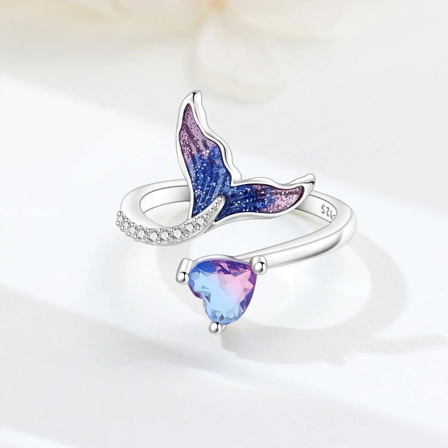 CYCUFF S925 Sterling Silver Gradient Fish Tail Opening Ring For Women Original Finger Ring Jewelry Party Fine Trendy Gifts