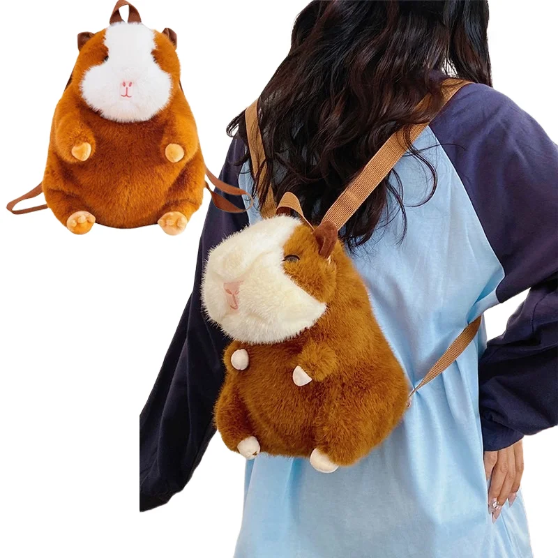 Mochila de Pelúcia de Porquinho-da-Índia de Desenho Animado Fofo, Bonecos de Animais de Pelúcia Macios, Bolsa de Pelúcia de Porquinho Kawaii, Mochila de Estudante, Bolsa Feminina