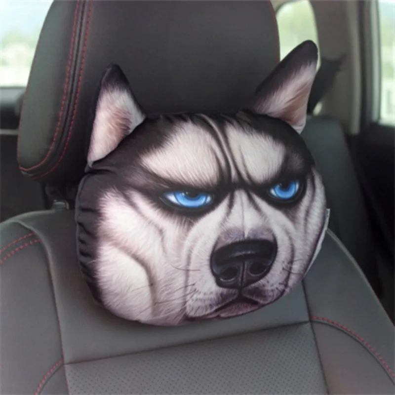 3D kreskówka spersonalizowana kreatywność kot i pies głowa pies rasy Husky psa z samochodami i zwierzętami zagłówek poduszka podróżna pod szyję — zdjęcie 6