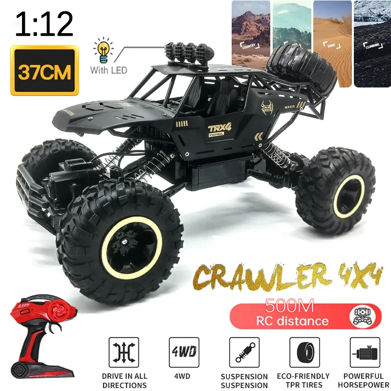 New 4WD 1:12 / 1:16 RC Off-Road Car 37CM With Led Lights 2.4G Radio Remote Control Car Buggy Control Truck Boy Toy for Childrens