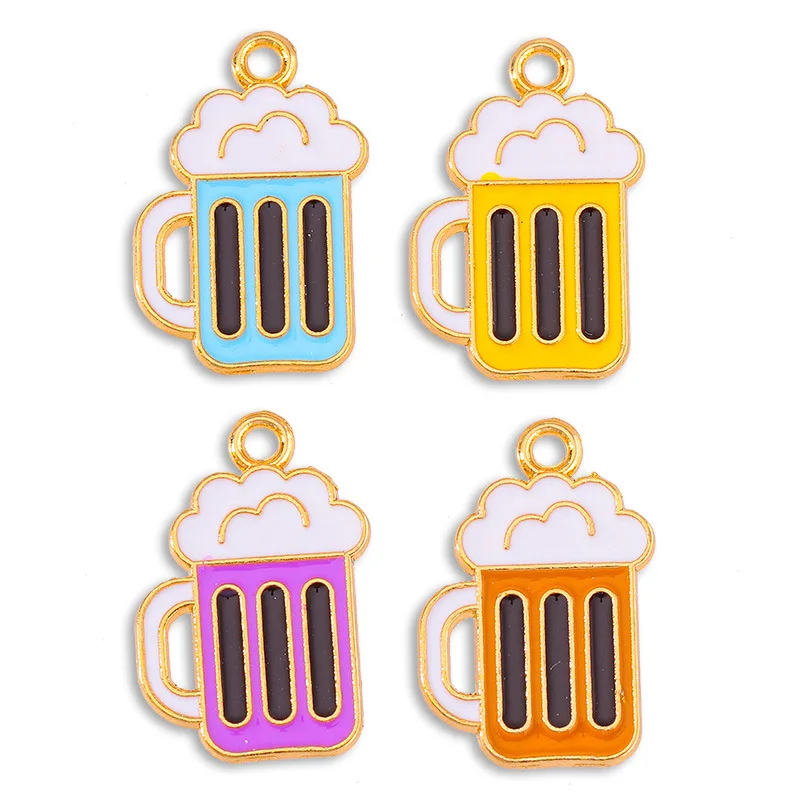 20 pcs/lot Fashion Gold Beer Mug Alloy Enamel Pendant Accessories Charms for Women, Earrings/Necklace Handmade DIY Jewelry