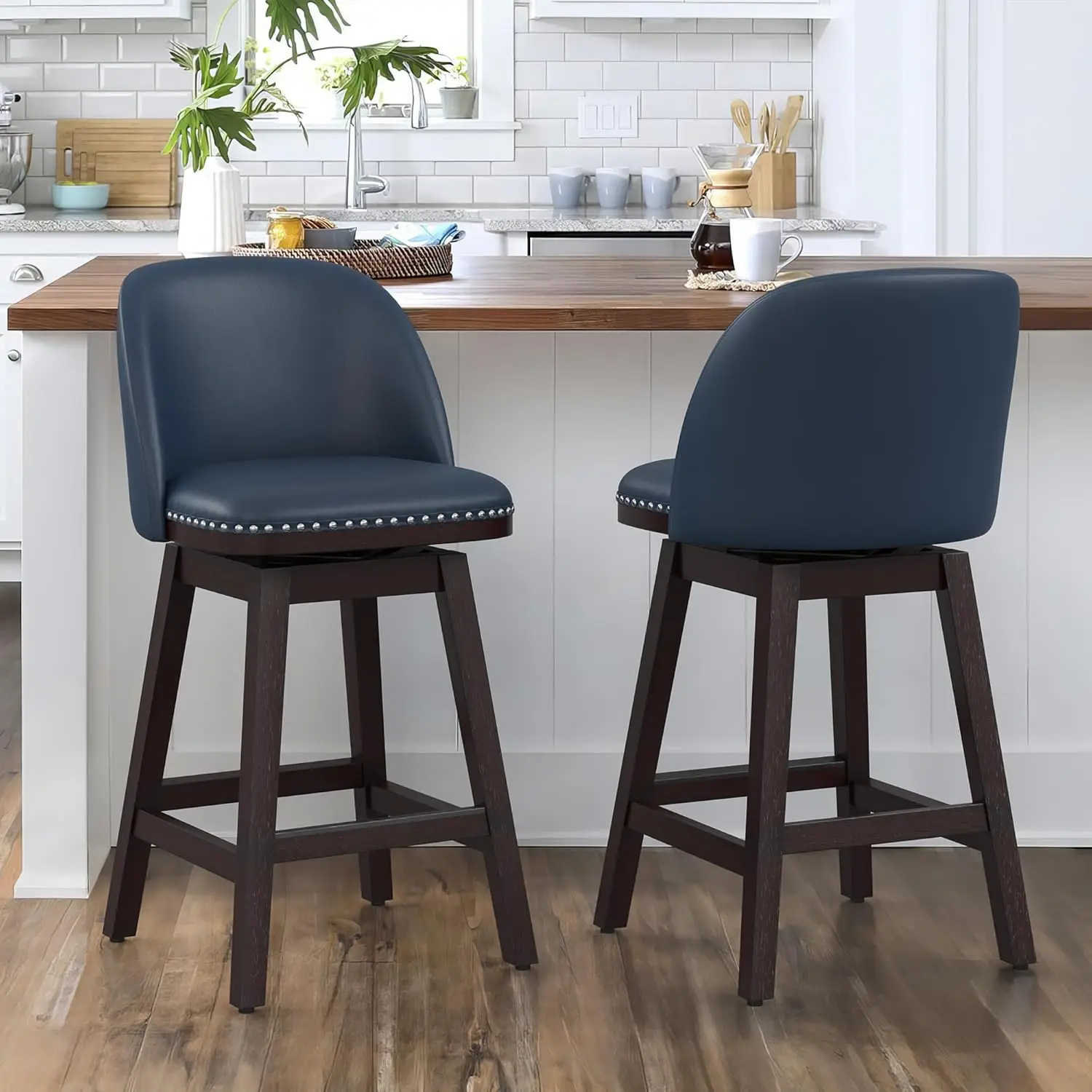 

Swivel bar stools Set of 2, 26" Faux Leather Upholstered Counter Height Bar Stools with Back, Solid Wood Legs with, Customized