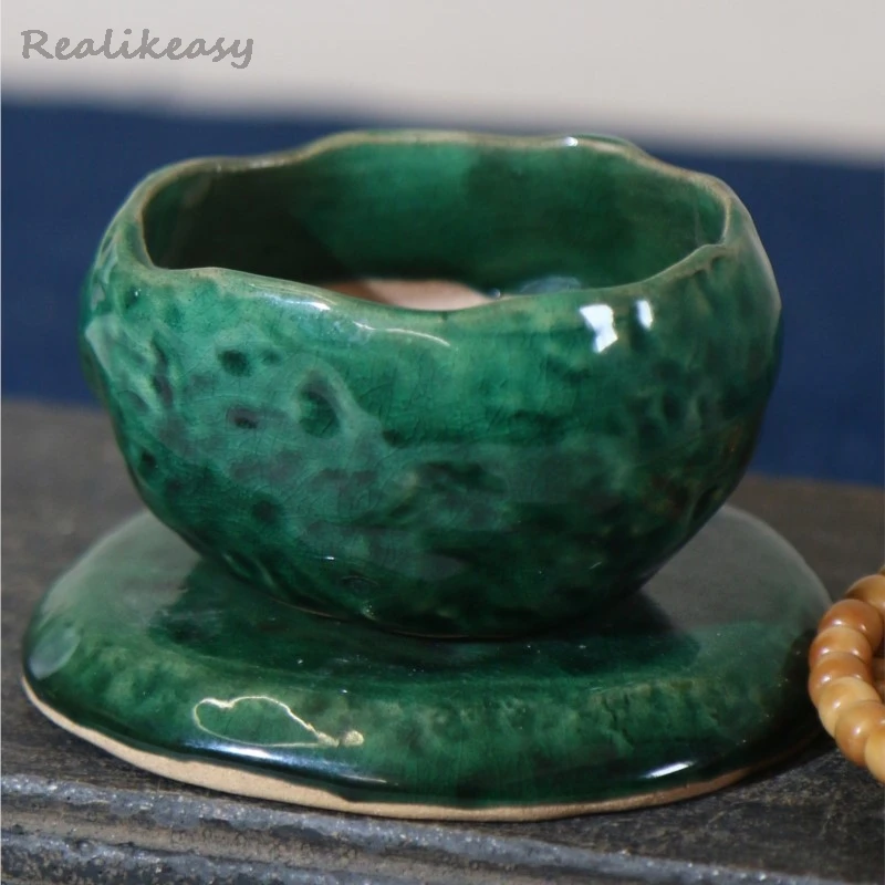Chinese Glazed Ceramic Flower Pot with Tray Handmade Bonsai Pot Creative Purple Clay Desktop Art Decorational Flower Pot LI251