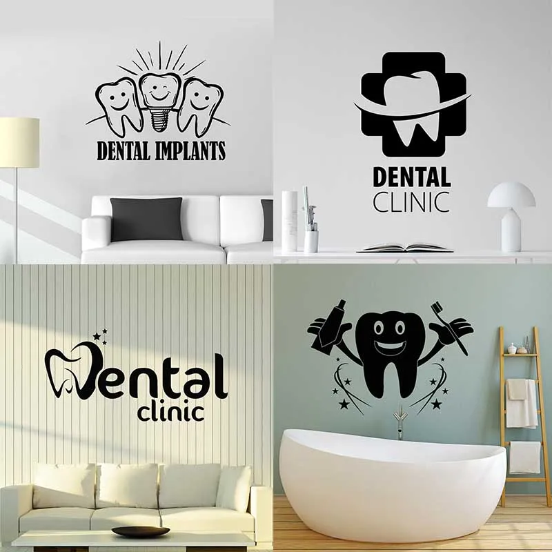 Tooth Toothbrush Vinyl Wall Decal Dental Implant Healthy Clinic Tooth Logo Dentist Sticker Art Room Interior Mural Home Decor