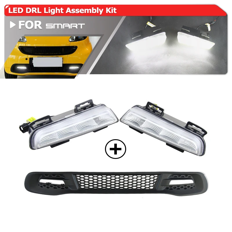 Fits For Smart Fortwo 2013-2015 Led Daytime Running Lights W Front Bumper Fog Light Bezel Xenon White Driving Lamp