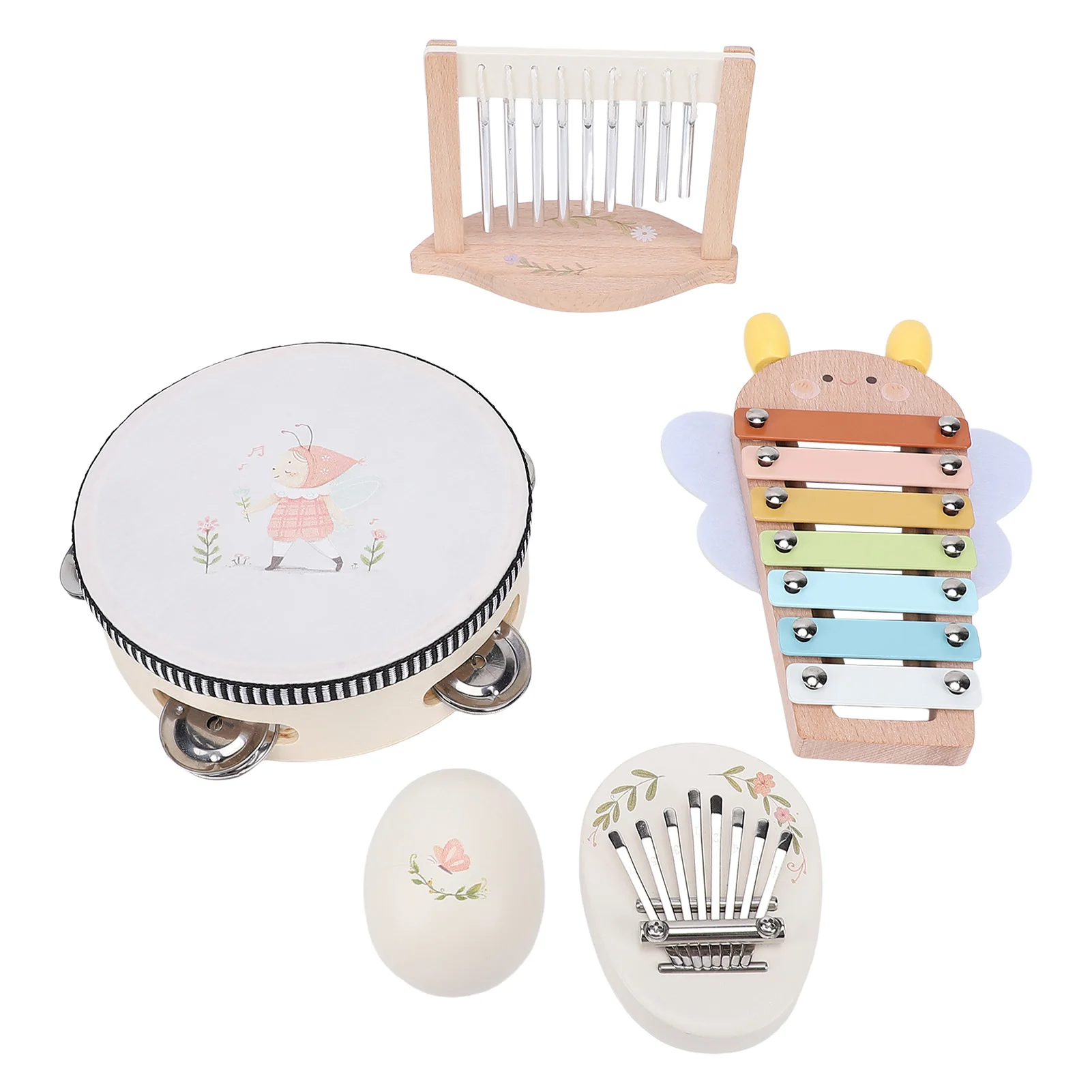 

Montessori Wooden Musical Instruments Set Wood Tambourine Xylophone Maracas Wind Chime Early Music Education Toy for Kids Toddle