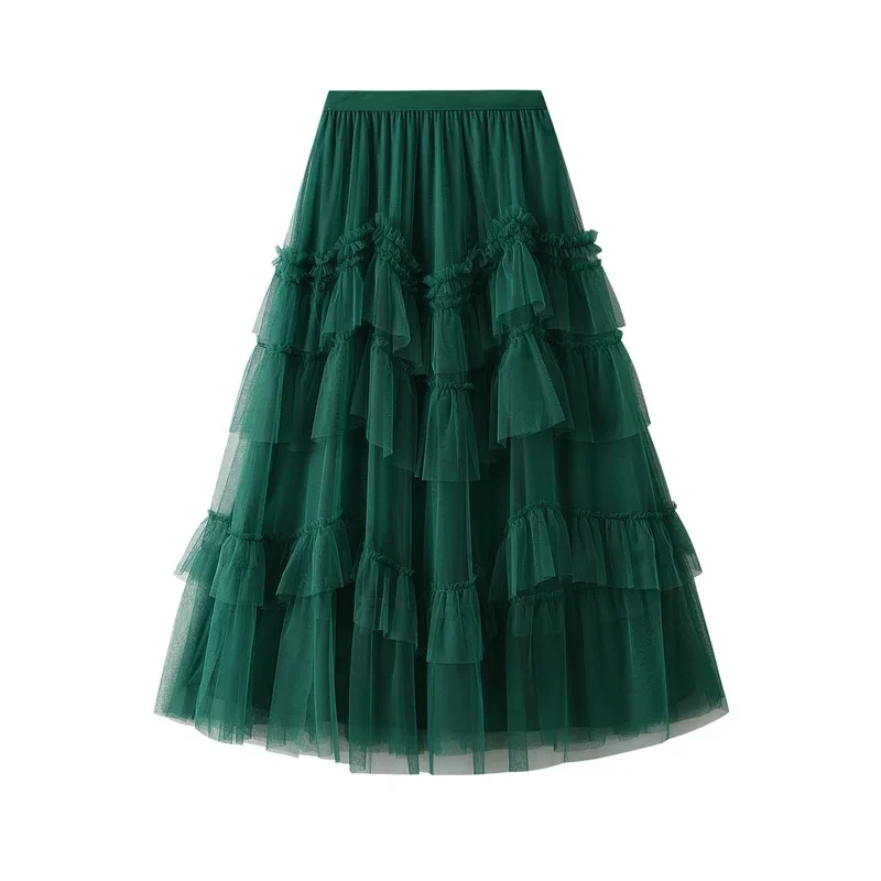 

Cake 2022 Spring New Long Design Half Versatile Mesh Spliced Puff Skirt D1865