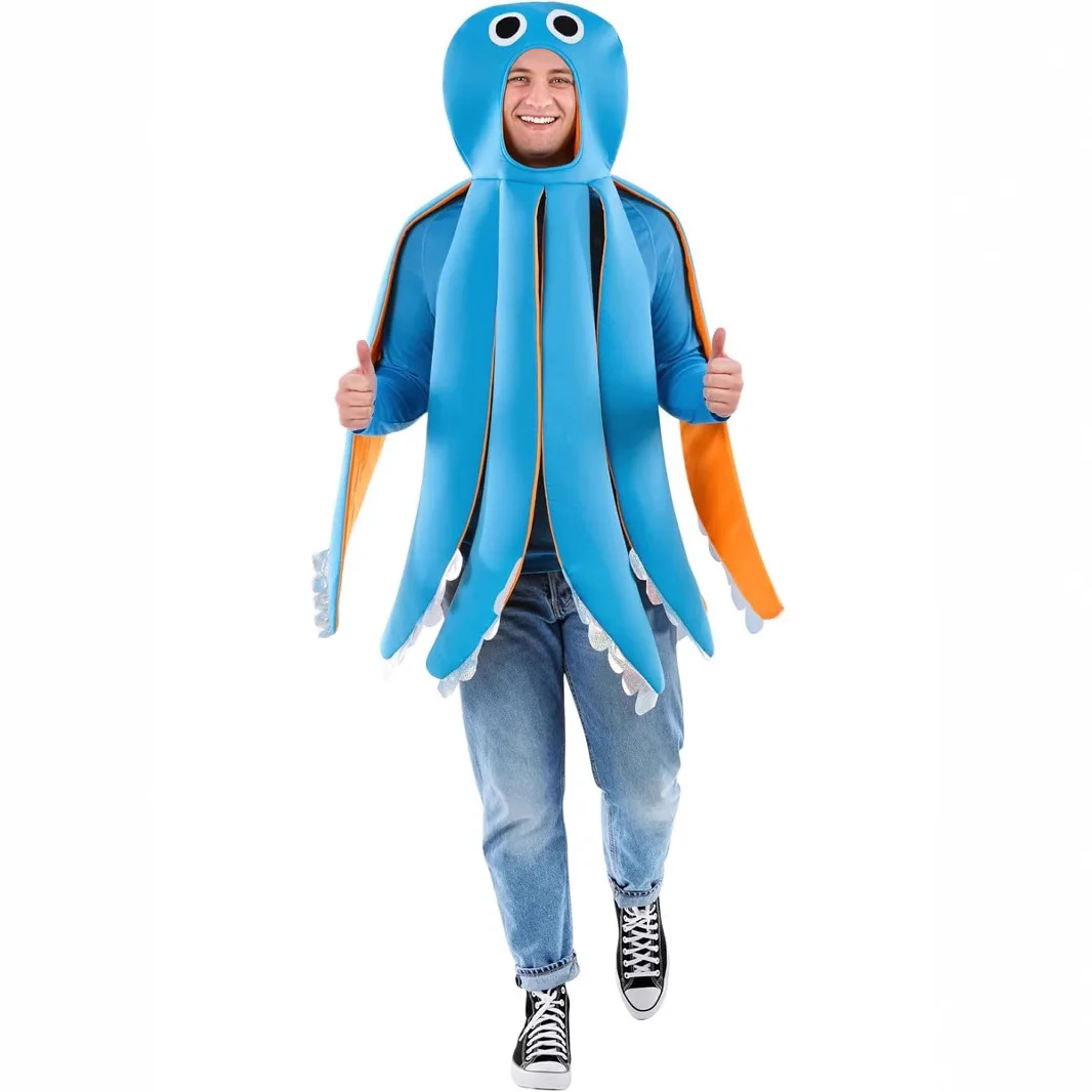 

Adult Halloween Blue Octopus Costume Head Cover Women Men See Creature Mascot Cosplay Outfit 2025 Stage Wear