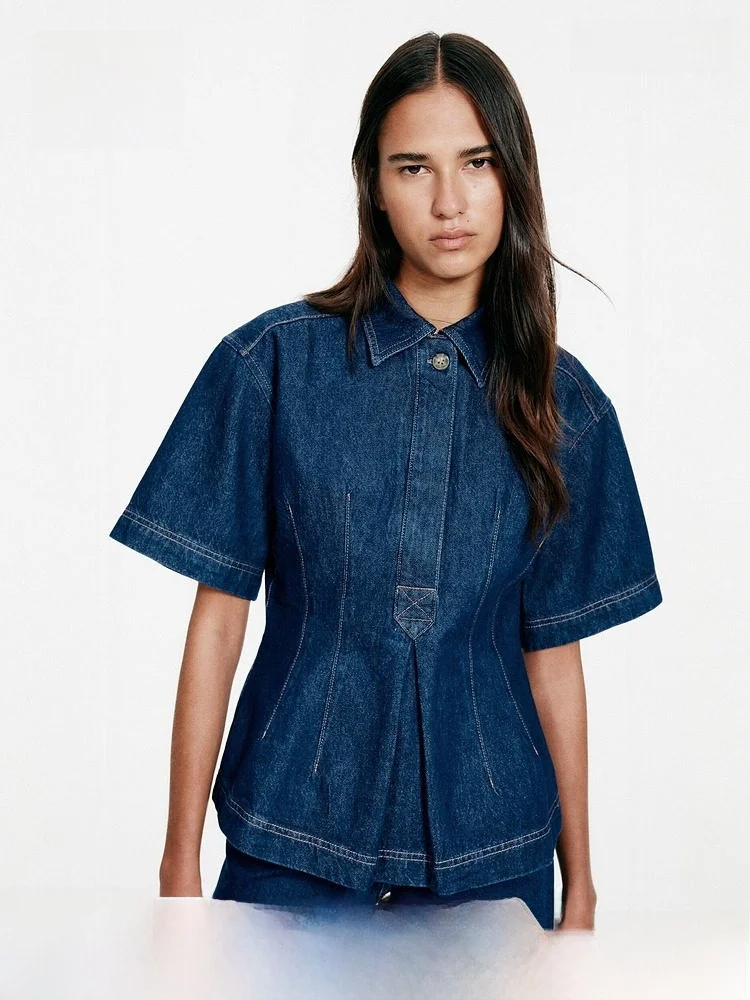 

H&M Women's Slim Fit Denim irt Autumn New Sle 36800 Cotton ort Sve Button Design Regular Thin