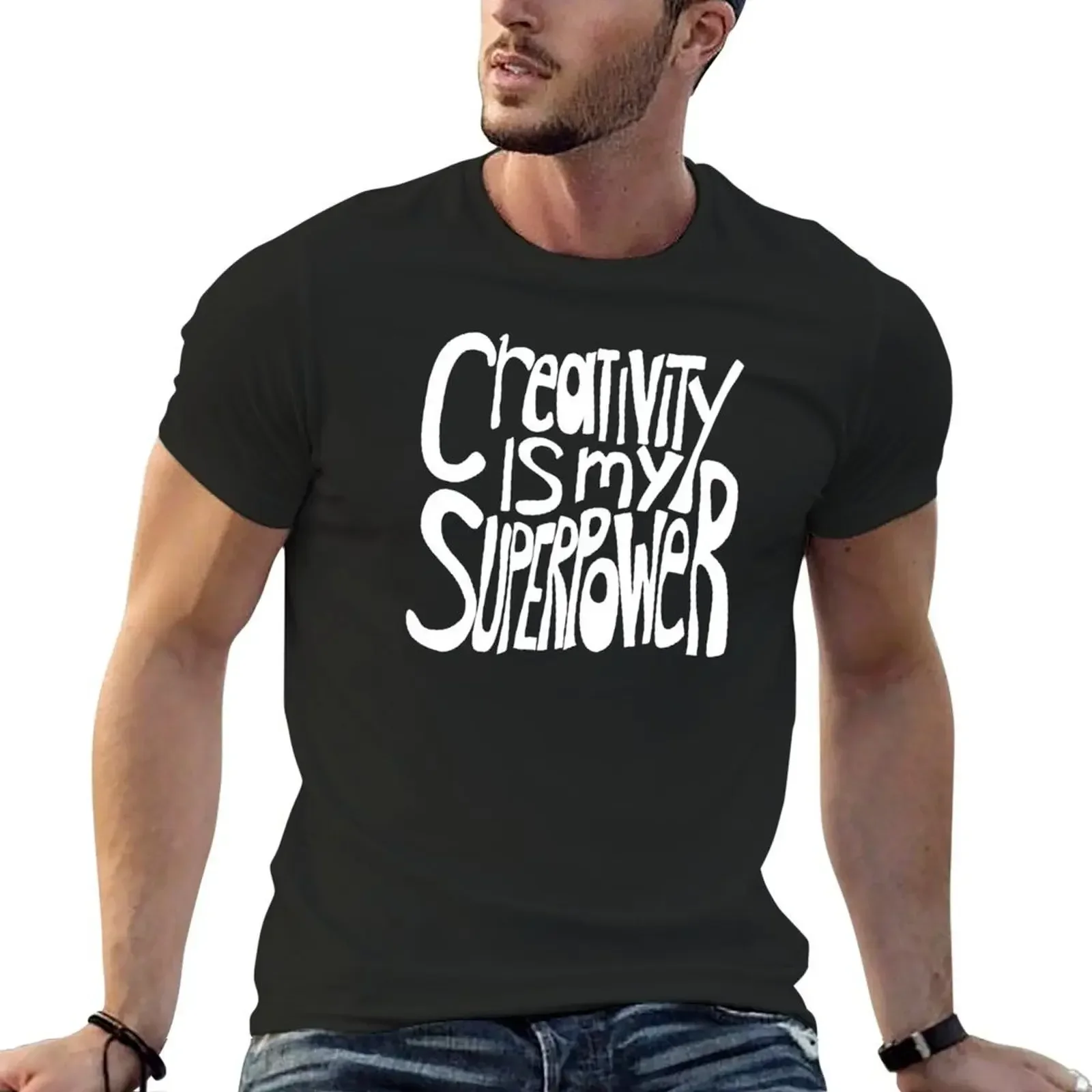 Creativity is my Superpower White Hand Lettering T-Shirt basketball graphic tees oversized fitted t shirts for men