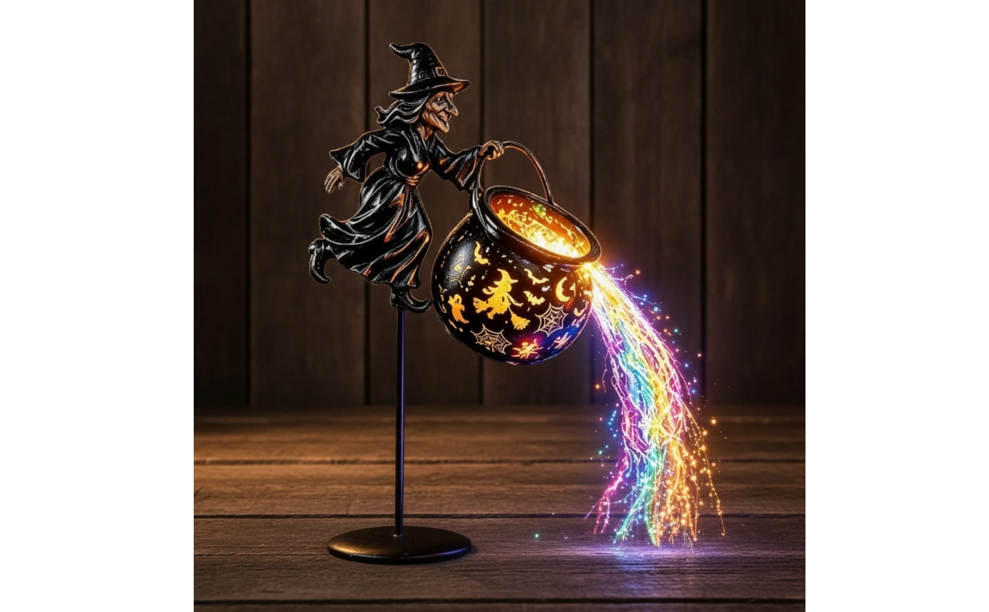 Halloween Witch Cauldron-Style Pot Garden Light Outdoor Halloween Witch Decor with Stake Garden Light with Stake Illuminated