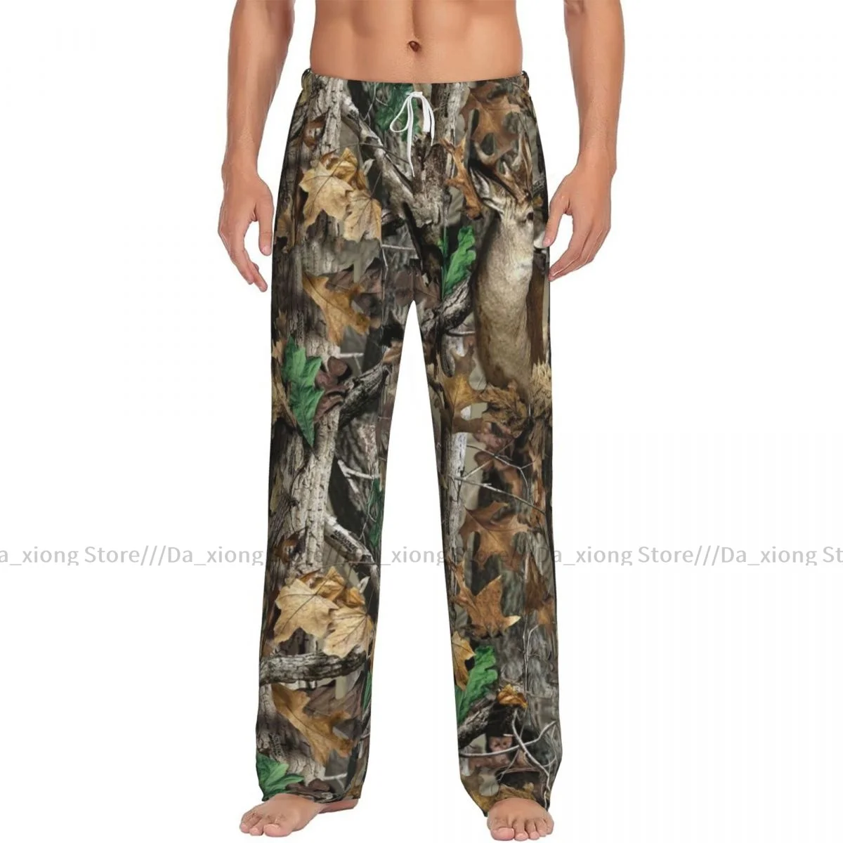 Mens Casual Pajama Long Pant Loose Elastic Waistband Camouflage Forest Tree Cozy Sleepwear Home Lounge Pants