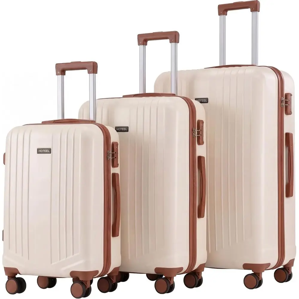 

3 Piece Spinner Luggage Set with TSA Lock - Lightweight Hard Shell Suitcases (20in/24in/28in, Beige)