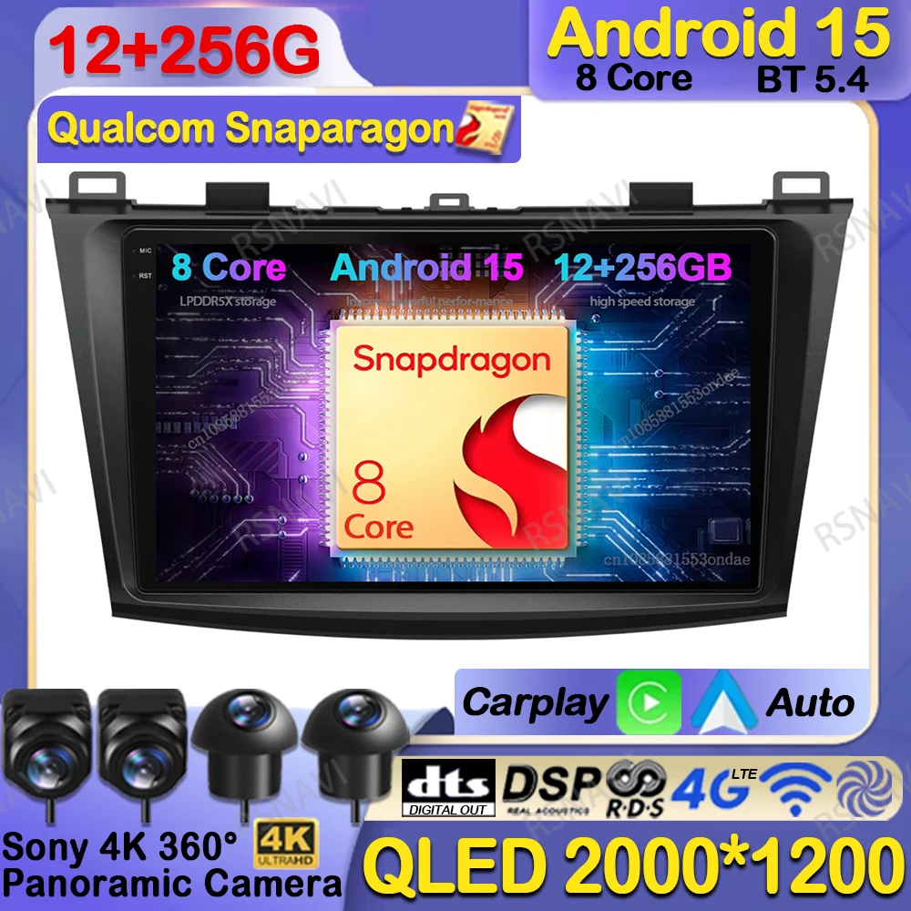 

Car Radio Android 15 For Mazda 3 2009-2013 Navigation BT QLED 5G WIFI Qualcomm Wireless Carplay Auto DSP Viedo Player Multimedia