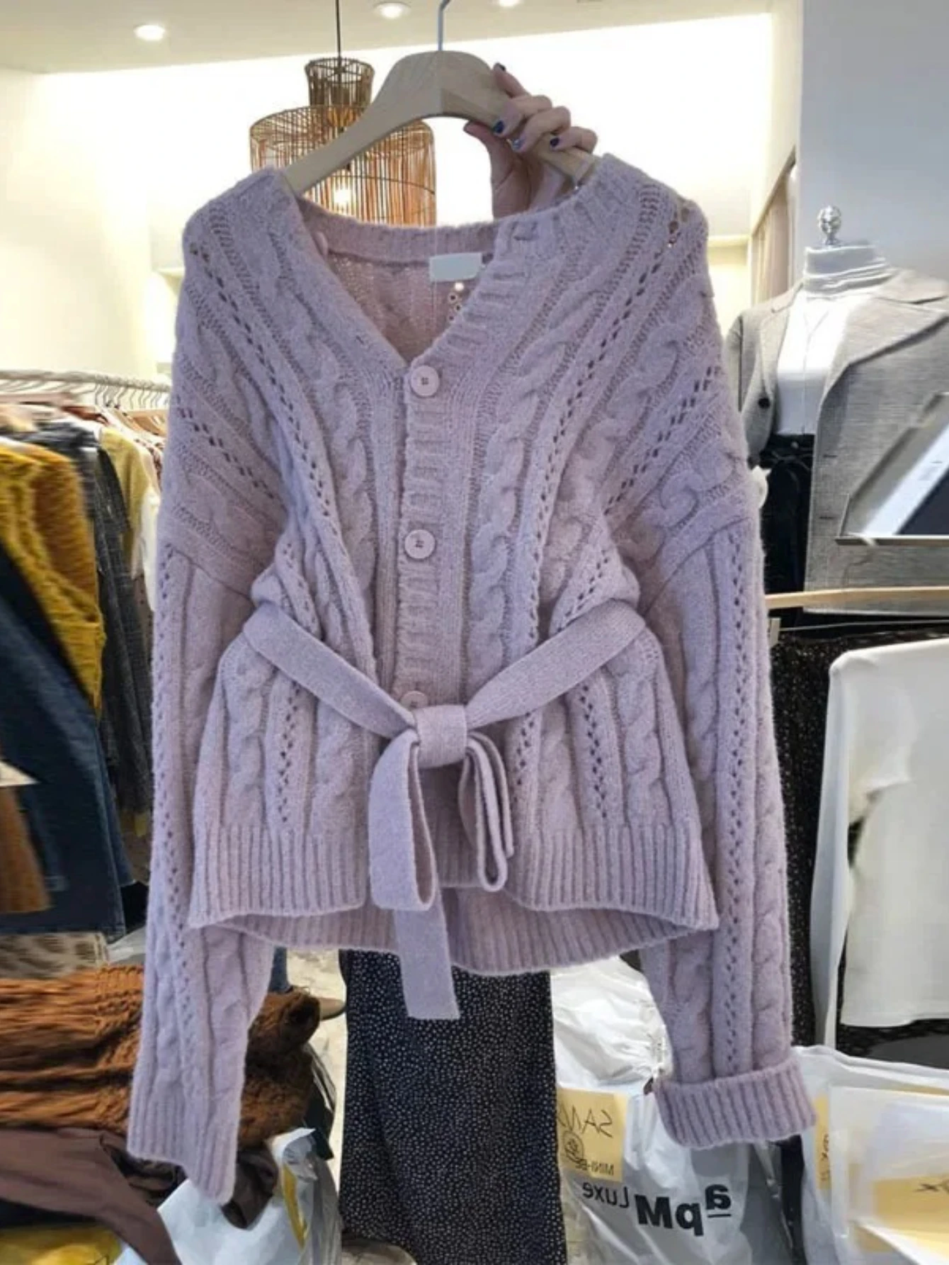 

Корейский женский вязаный свитер Dongdaemun, пальто с застежкой на талии, осень