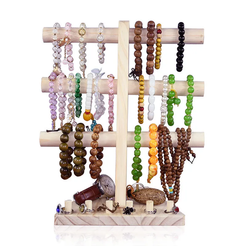 

2pcs 3-Tier Vintage Portable wood Bracelet Bangle Chain T-Bar Rack Watch Jewelry Organizer Hard Display Stand Holder