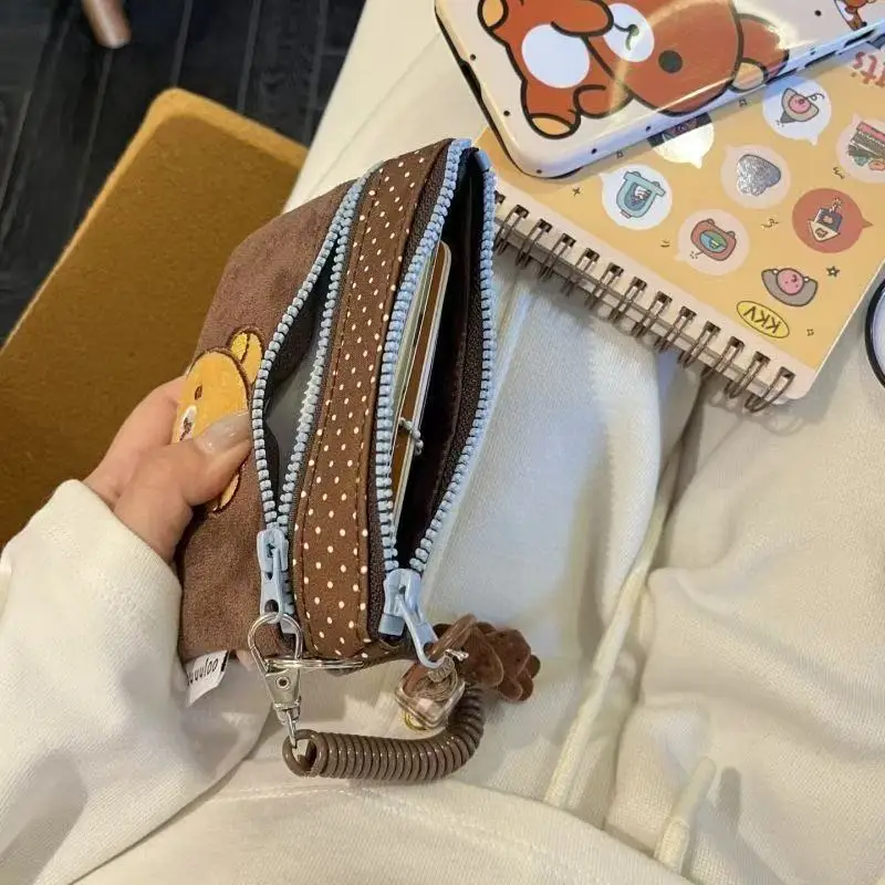 Neue Kawaii-Geldbörse, originelles Cartoon-Bären-Design, doppellagige Kosmetiktasche, niedliche Cartoon-Lippenstift- und Kopfhörertasche, tragbare Aufbewahrungstasche, Geschenk – Detail 6