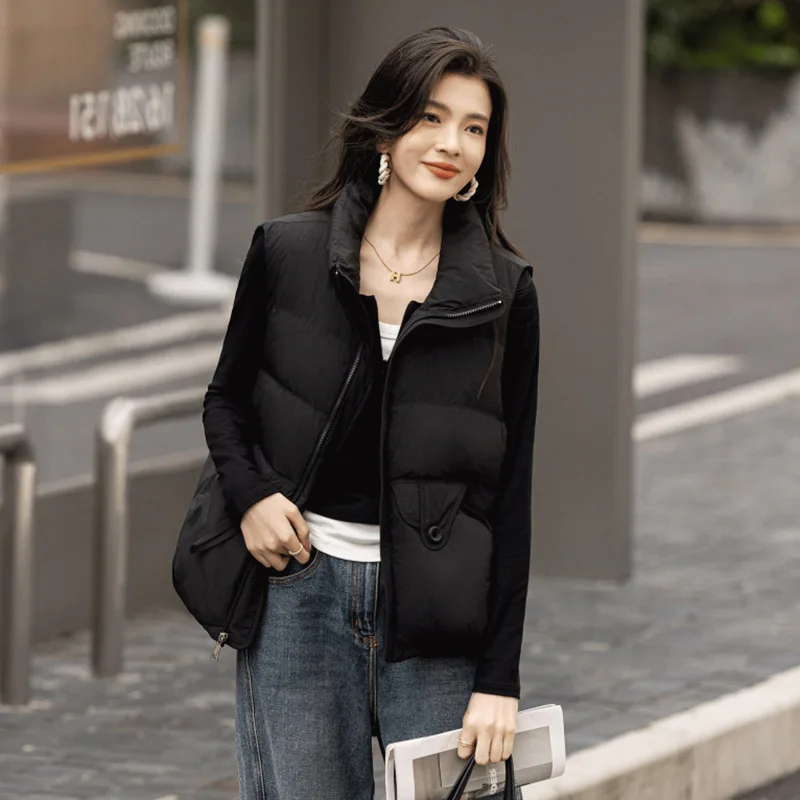 レディース ダックダウンベスト 半袖 パファージャケット 春秋 ファッション ベスト 女性用 フード付きジャケット VT-355