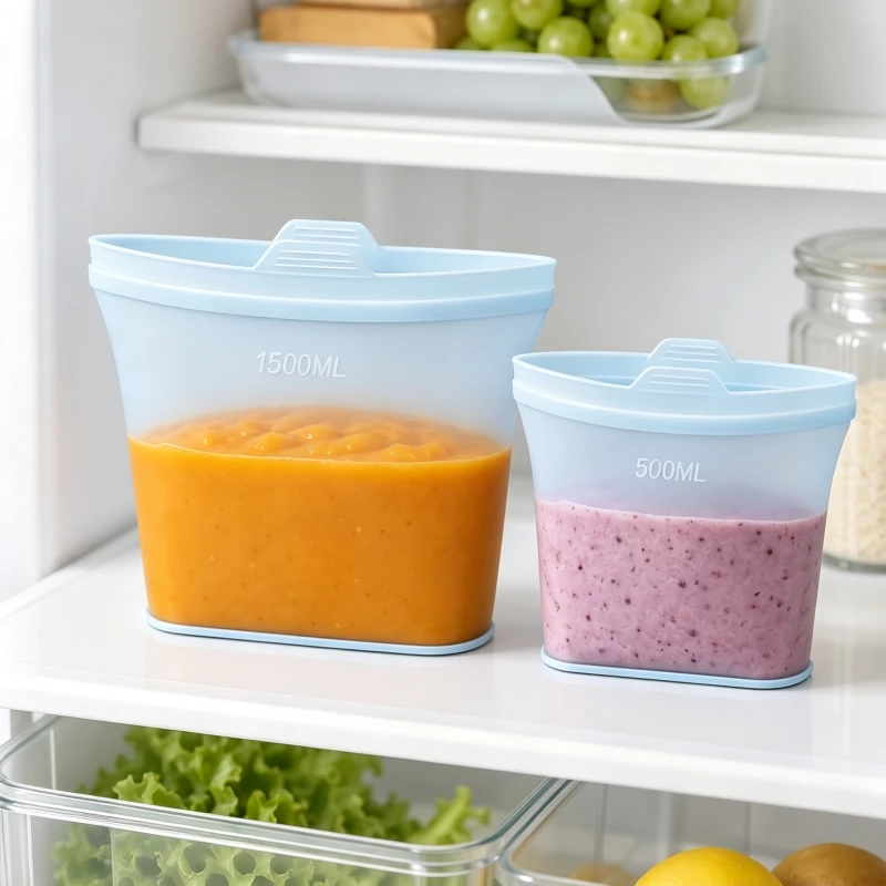 Wiederverwendbare Silikon-Aufbewahrungsbeutel mit Reißverschluss, BPA-frei, mikrowellengeeignet, auslaufsicher, für Obst, Sandwiches und Obstreste – Detail 3