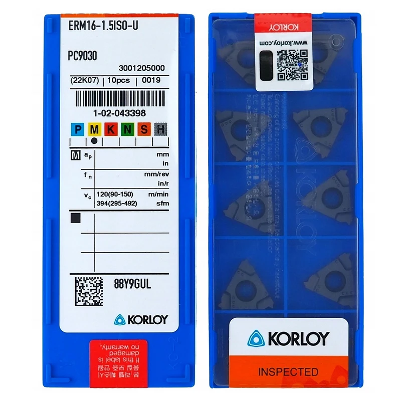 korloy insercoes de torneamento de rosca externa 100 originais erm1615iso pc9030 ag55 ag60 115npt 14npt 11w 14w 20iso u 25 30 10 pcs 01