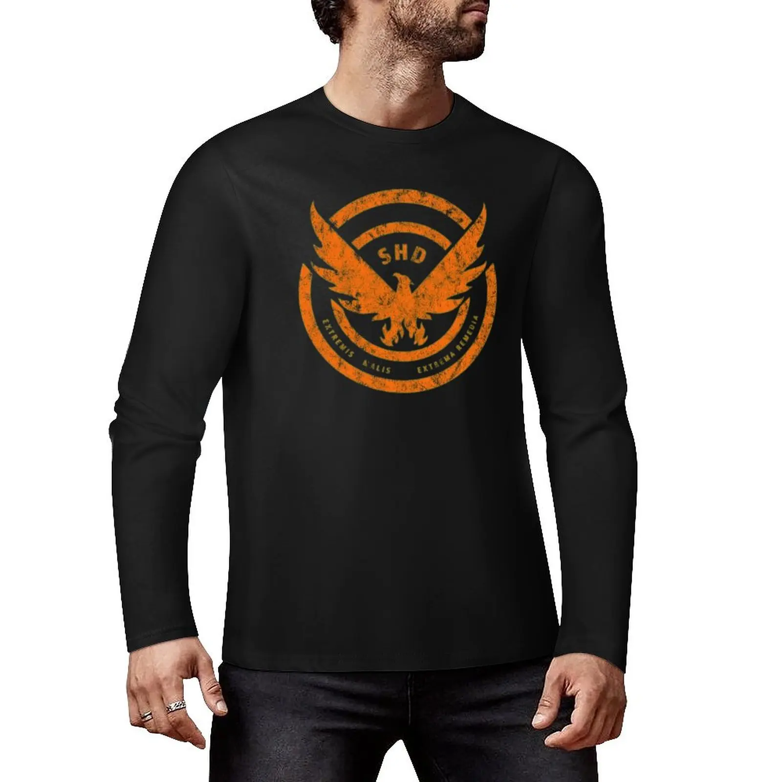 The Division SHD Logo Distressed Orange Long T-Shirt sweat shirts Blouse Oversized t-shirt slim fit t shirts for men