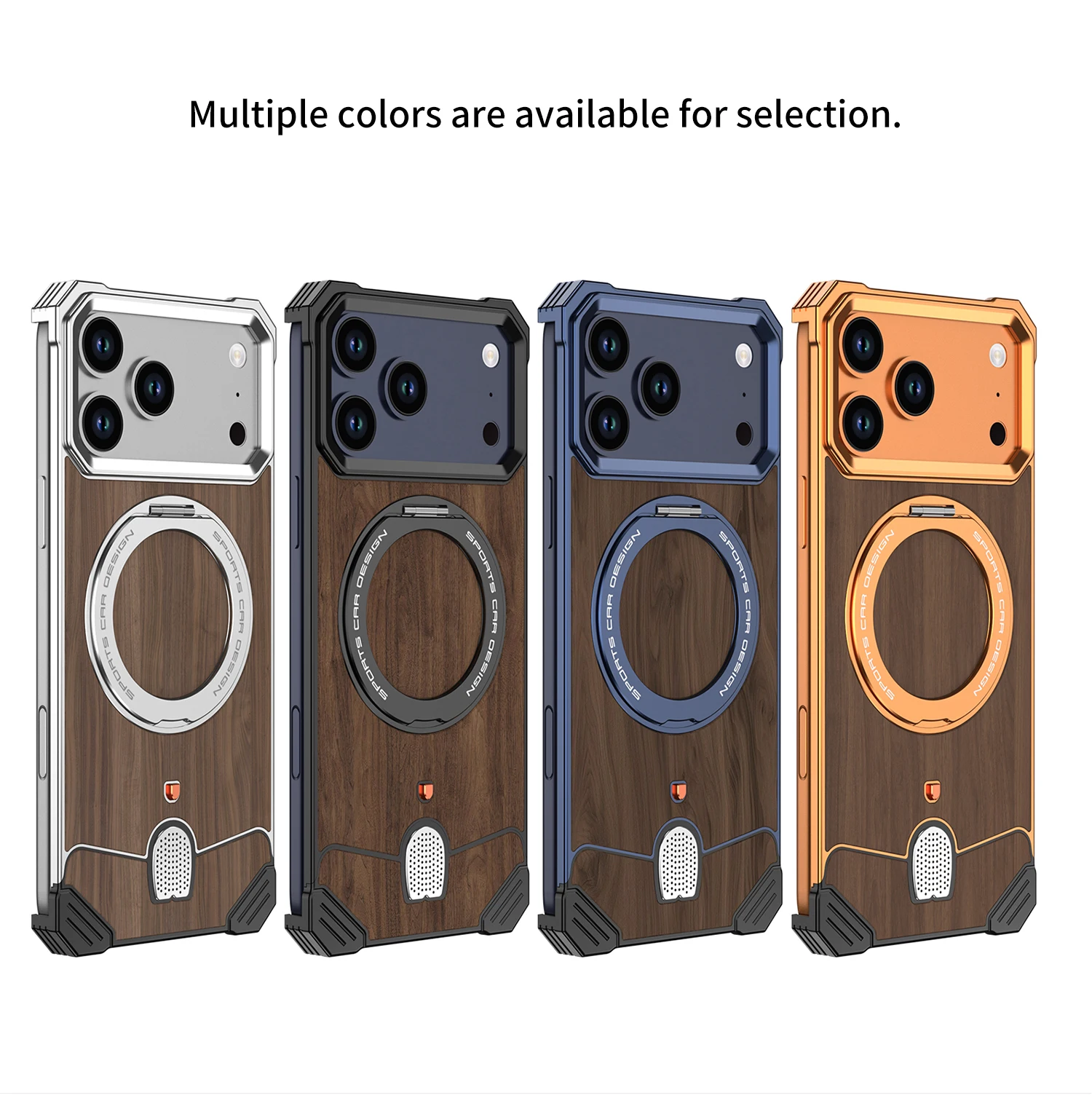 Alloy Wood Case for iPhone 17 Pro Max 17 Pro Cover Magnetic for Magsafe Wooden Stand Holder Mechanical Buckle Walnut Shell Funda
