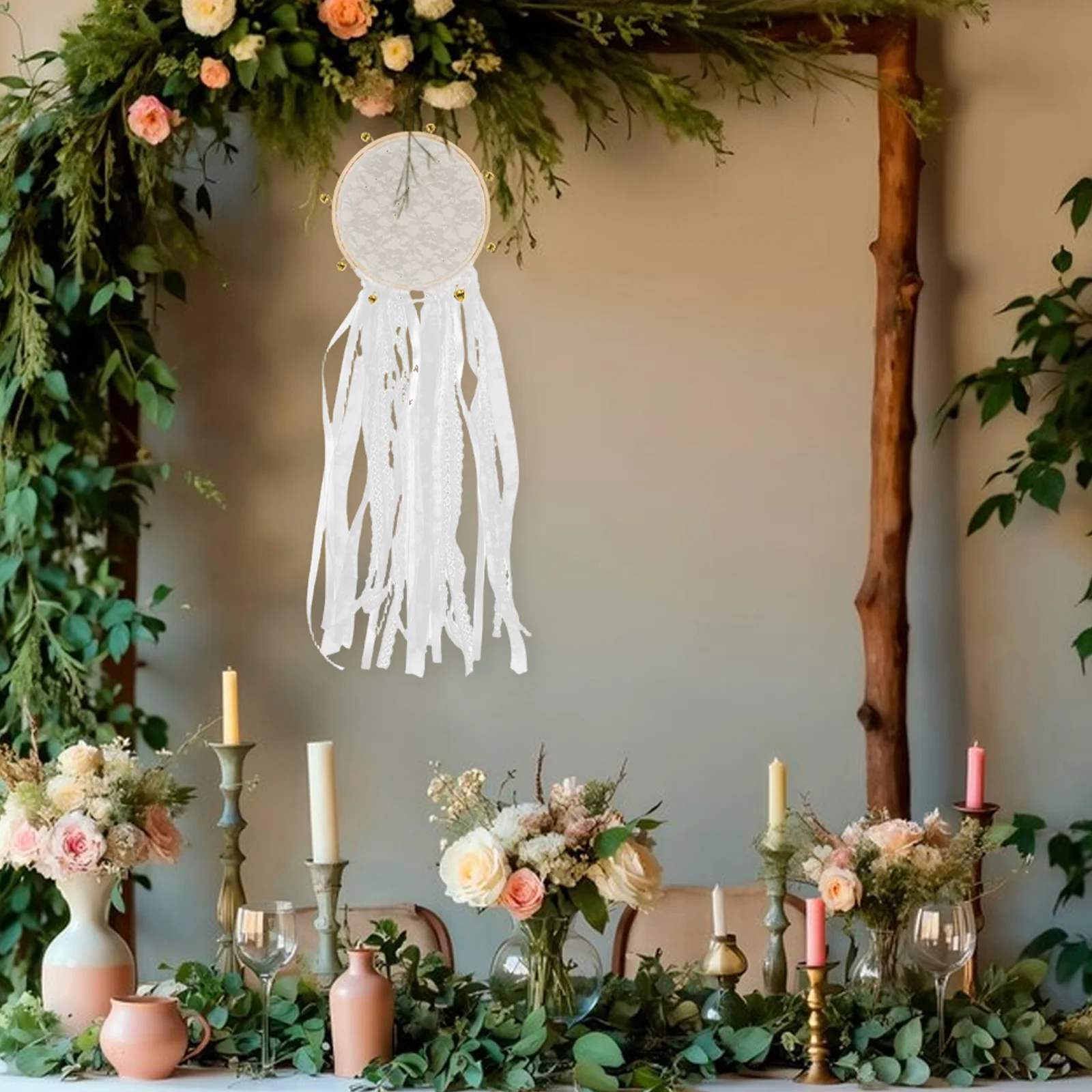 

Boho Bell Drum Wedding Decoration Elegant Party Home Macrame Woven Wall Hanging Decor Embroidery Ribbon Floral Lace Set