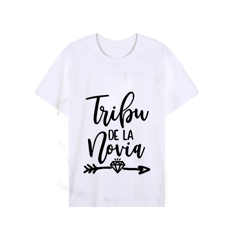 2023 Camisas para as Mulheres La Novia Espanha Inscriptions Equipe Noiva Femme Casamento Chuveiro T-Shirt Menina Bachelorette Hen Party T Shirts