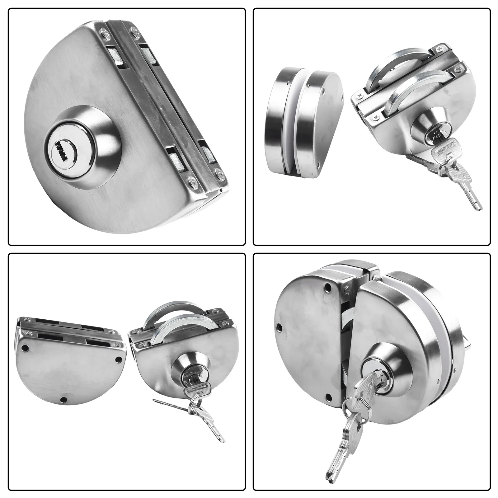 1pcs Glass Door Lock Stainless Steel 3 Keys Double Curved Door Bolts For 8-12mm Frameless Double Swing Sliding Glass Door