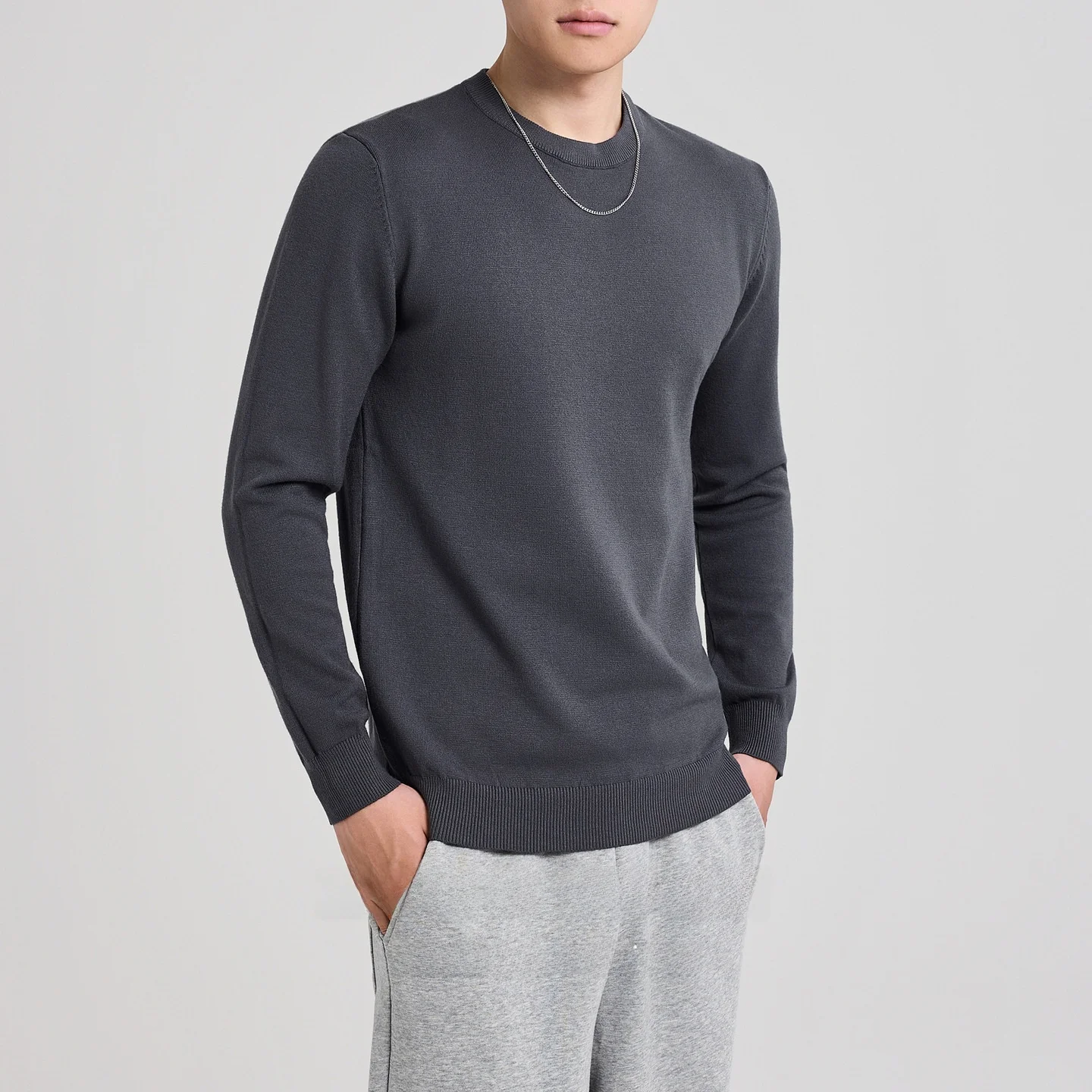 

Мужской круглый трикотаж Ne, чистый цвет, чистый простой, осенний, Новое поступление, свитер Crew Ne, удобный крой, базовый цвет