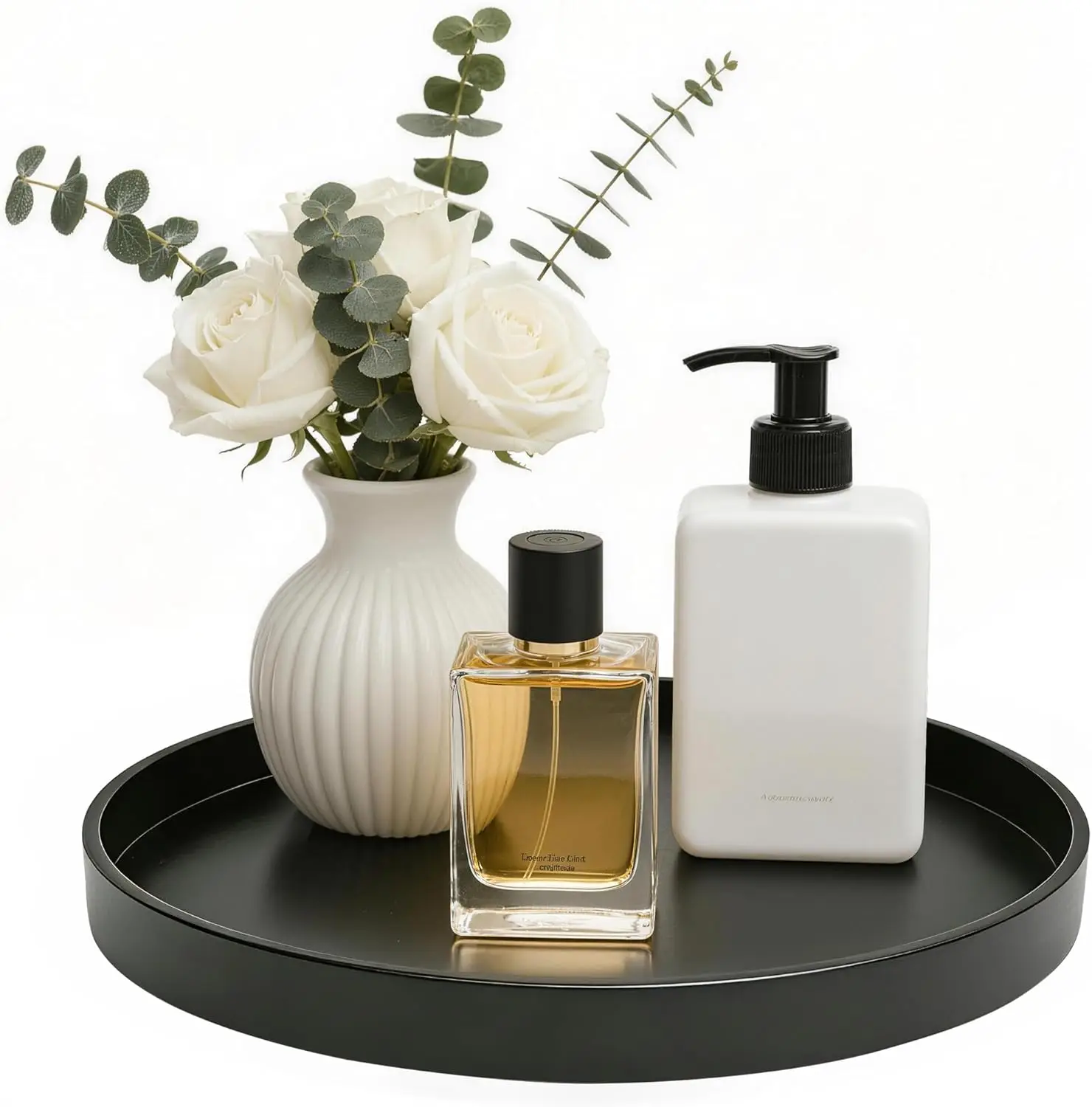

Bathroom Vanity Tray, 1 Pack 9" ABS Black Round Vanity Trays for Bathroom Counter, Dresser Decor Trays for Perfume, Candles,Keys