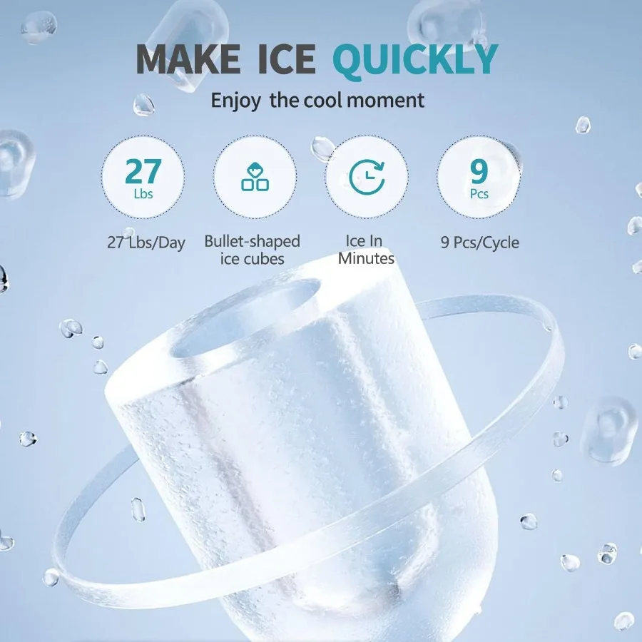 موزع مياه ساخن وبارد مع صانع الثلج 27 رطلًا لصنع الثلج اليومي وقفل أمان للأطفال ومتوافق مع زجاجات 3 أو 5 جالون
