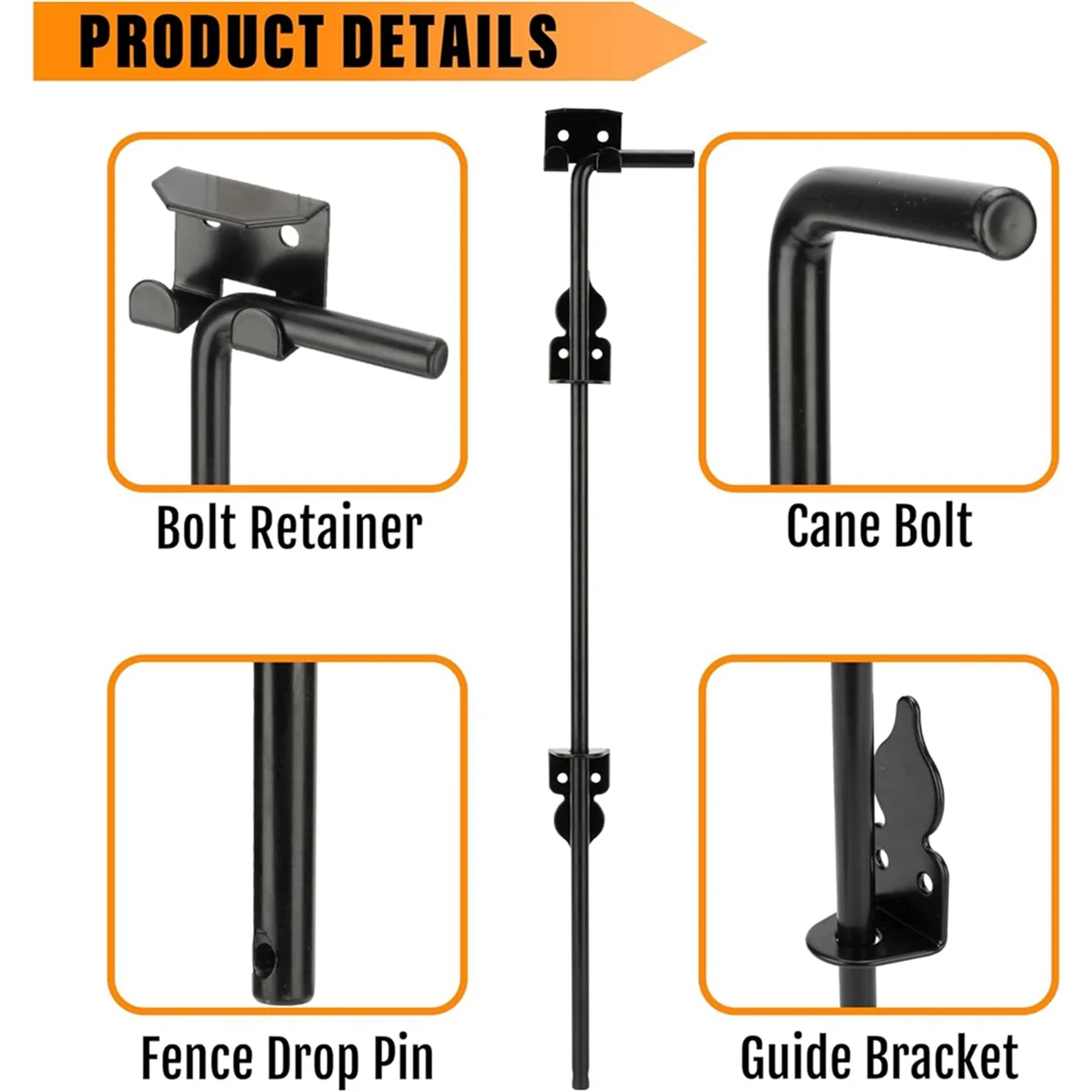 Heavy Duty Gate Latche Portable Cane Bolt Door Latch Lock Door Stop Hardware for Single Open Door Gate Wooden Fence