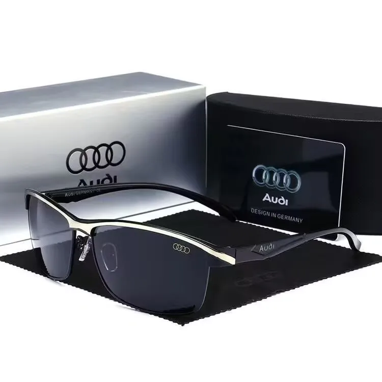 Nuovi Occhiali da Sole Polarizzati da Guida con Logo Audi alla Moda per Uomo, Occhiali da Sole di Marca per Uomo e Donna in Acciaio Inossidabile con Protezione UV400 e Adesivi