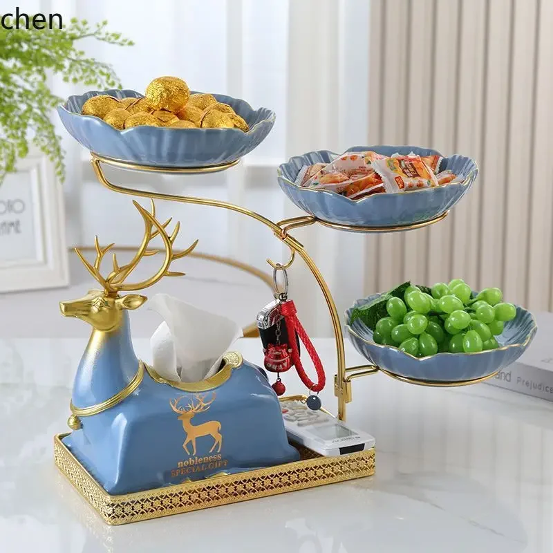 

k12 new iron art ceramic fruit bowl - multi-tiered serving dish for living room coffee table, for snacks and dried fruit