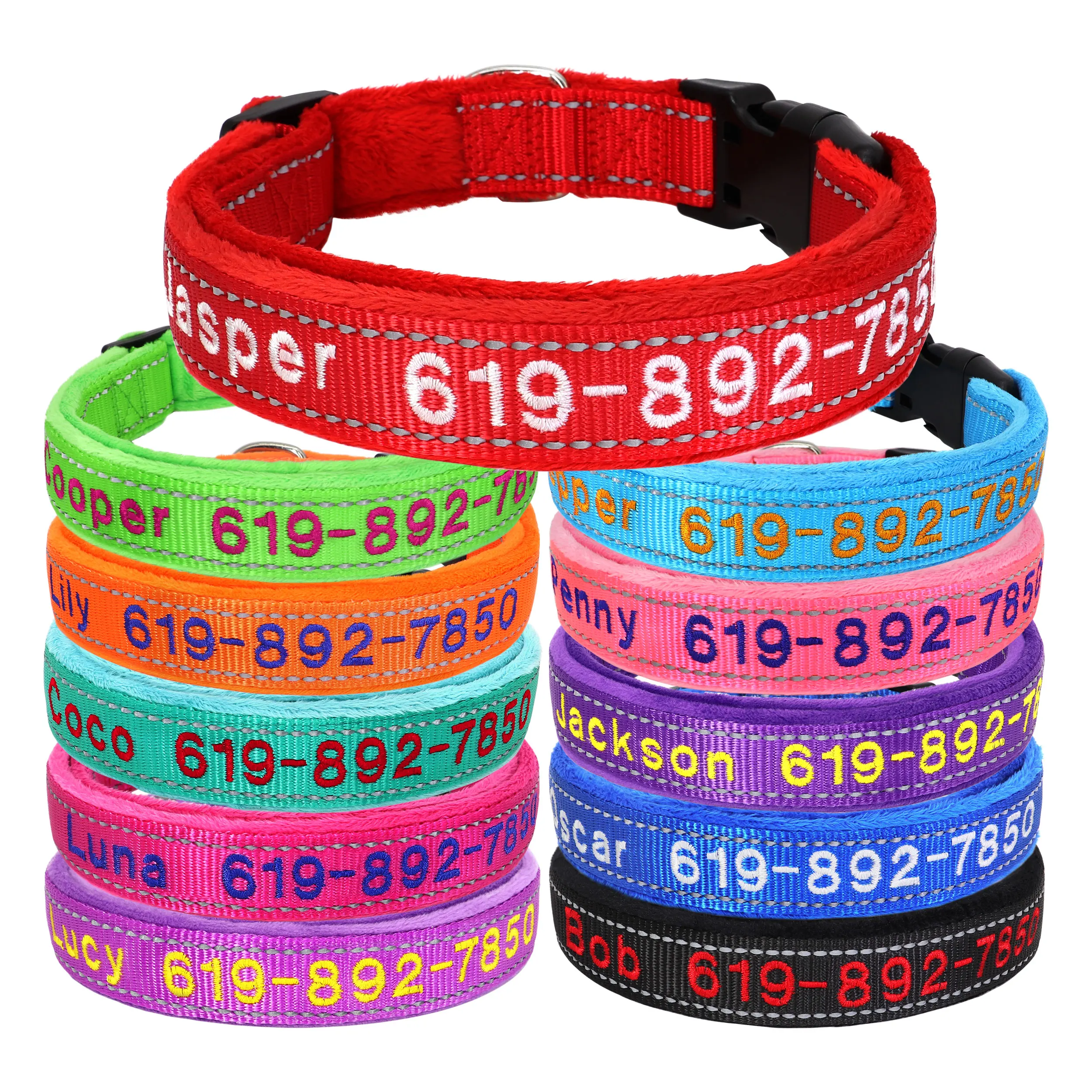 Personalized Embroidered Dog Collar Reflective Nylon Custom ID Name Accessories Pet Padded Collars For Small Medium Large Dogs