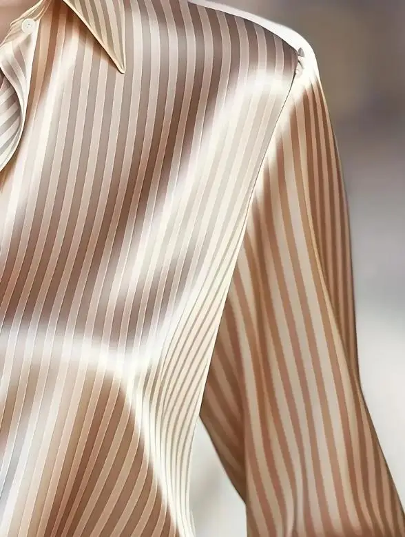 

Women's Elegant Formal Blouse Satin Fabric with Striped Pattern and Long Sleeve Button Front Detail Retro Long Sleeved Shirt