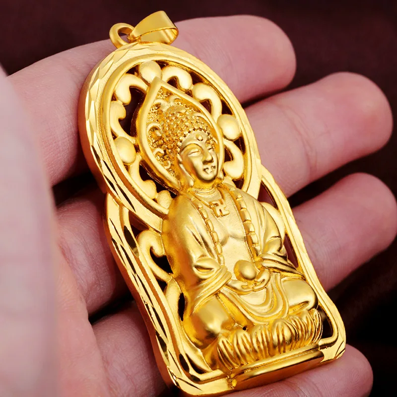 Men women hollow guanyin gold pendant made of 24K pure gold AU999 supports years of long-term daily wear.