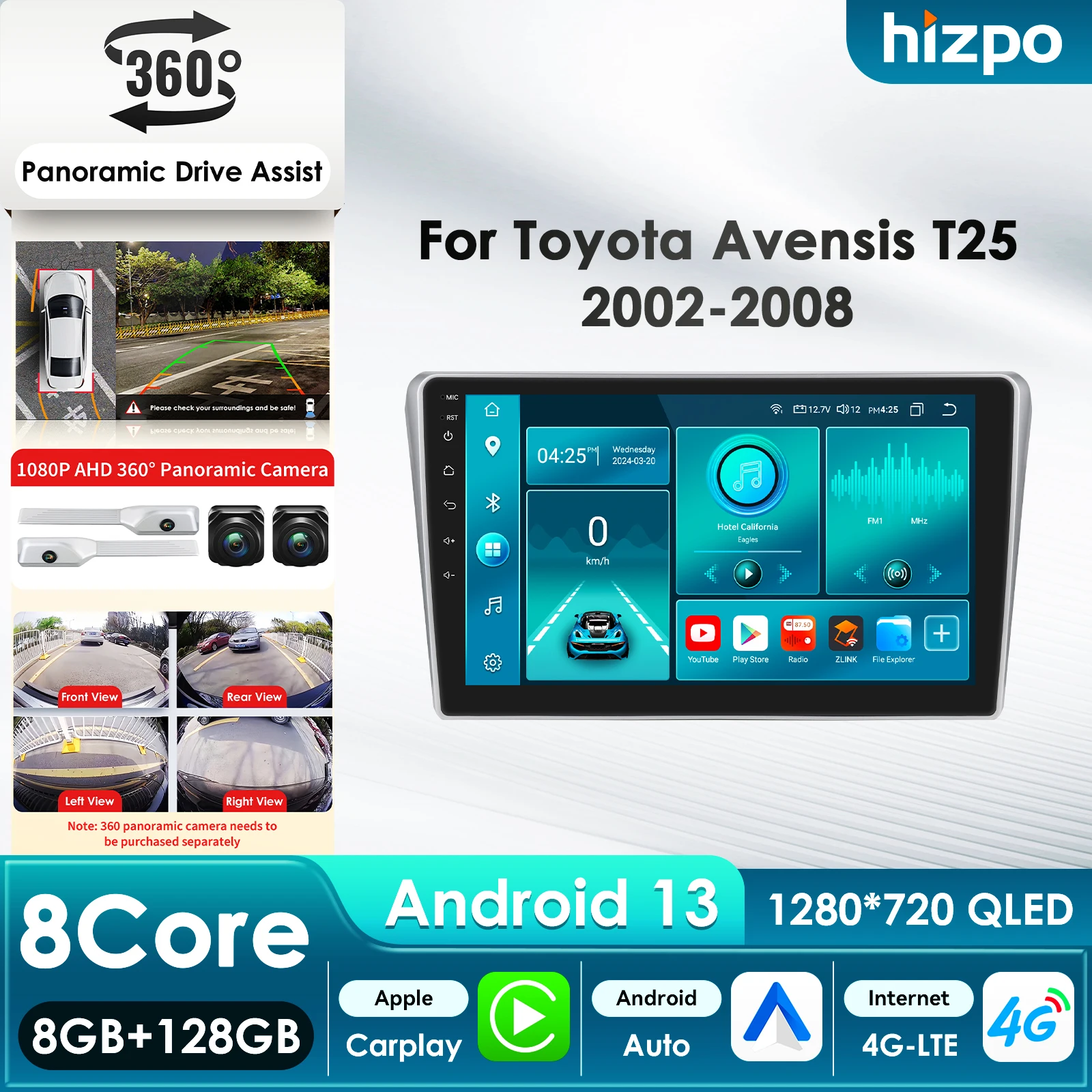 

9'' CarPlay Android 14 Auto Car Radio For Toyota Avensis T25 2002-2008 GPS Navigation Stereo Bluetooth 5G WIFI Multimedia Player