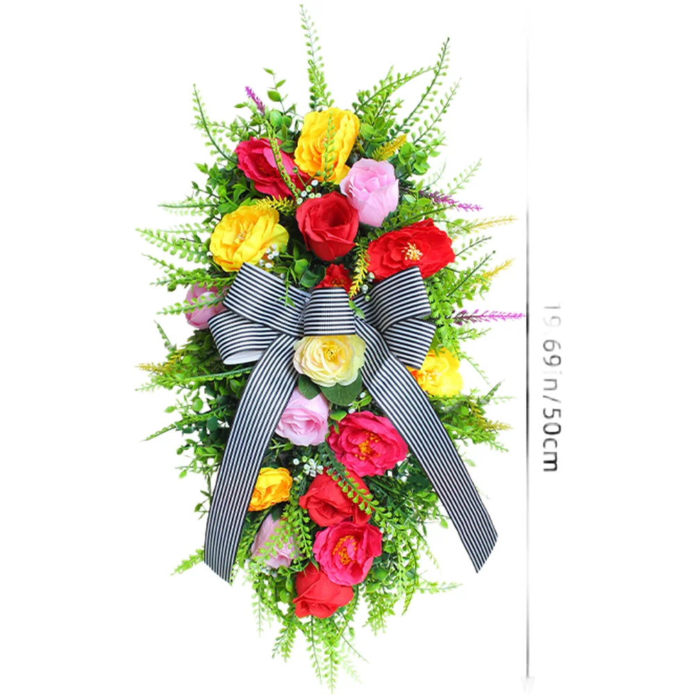 

Искусственный цветочный венок 50 см для подвешивания на дверь с бантом, в деревенском стиле, разноцветный, для украшения дома, стен и деревьев
