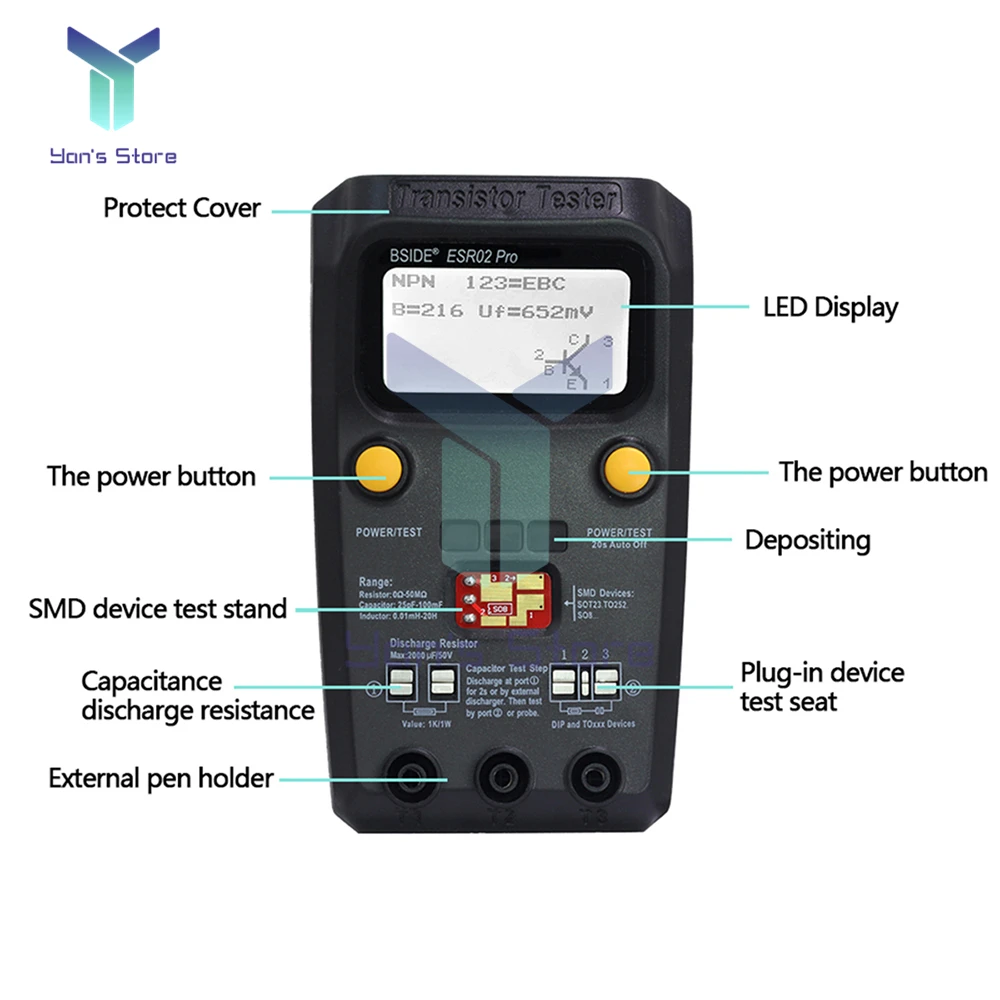 Multi-purpose Transistor ESR/SMD Tester ESR02 Pro Smart Diode Triode Capacitance Resistor Meter LCD meter MOS/PNP/NPN Test