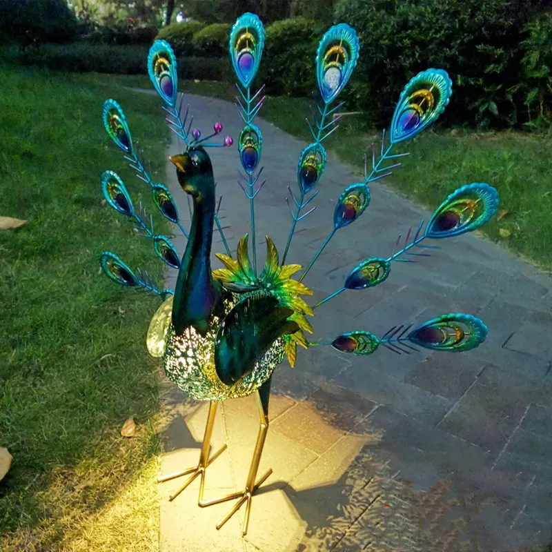 Solar Peacock Statues Garden Decoration, Outdoor Lamp, Hollow Figurine, Path Lawn, Metal Sculpture Decor, 2023