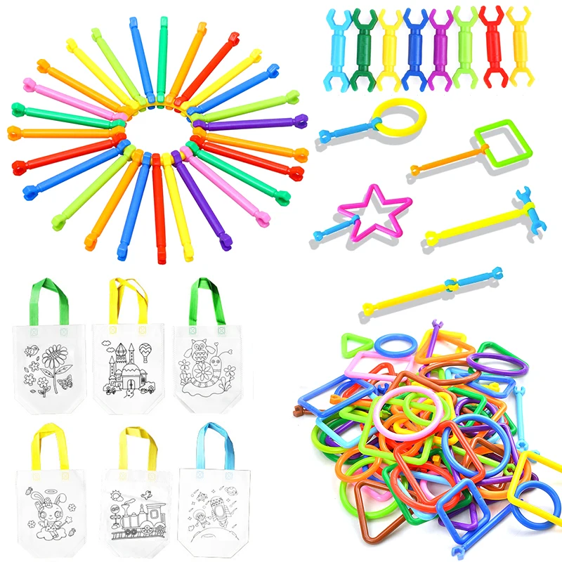 65/130PCS DIY Assemble Plastic Rod Graffiti Bag Designer Construction Magic Wand Creativity Expand Geometric Shape Build Set ZYF