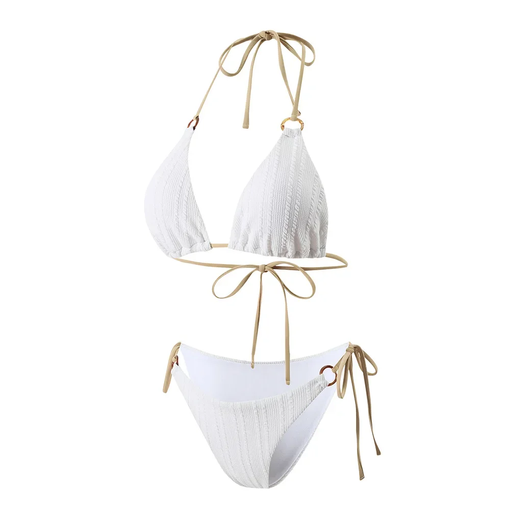 Sexy White Micro Bikini 2024 Women Swimsuit Female Swimwear Thong Bikinis Set Brazilian Beach Wear Bathing Suit Ring Biquini