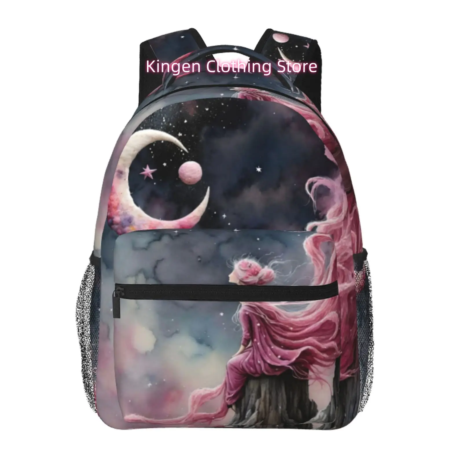 Celestial Moon And Starry Sky Fairy Print Backpack, Oxford Cloth Adjustable Strap Casual Daypack, for Work Office